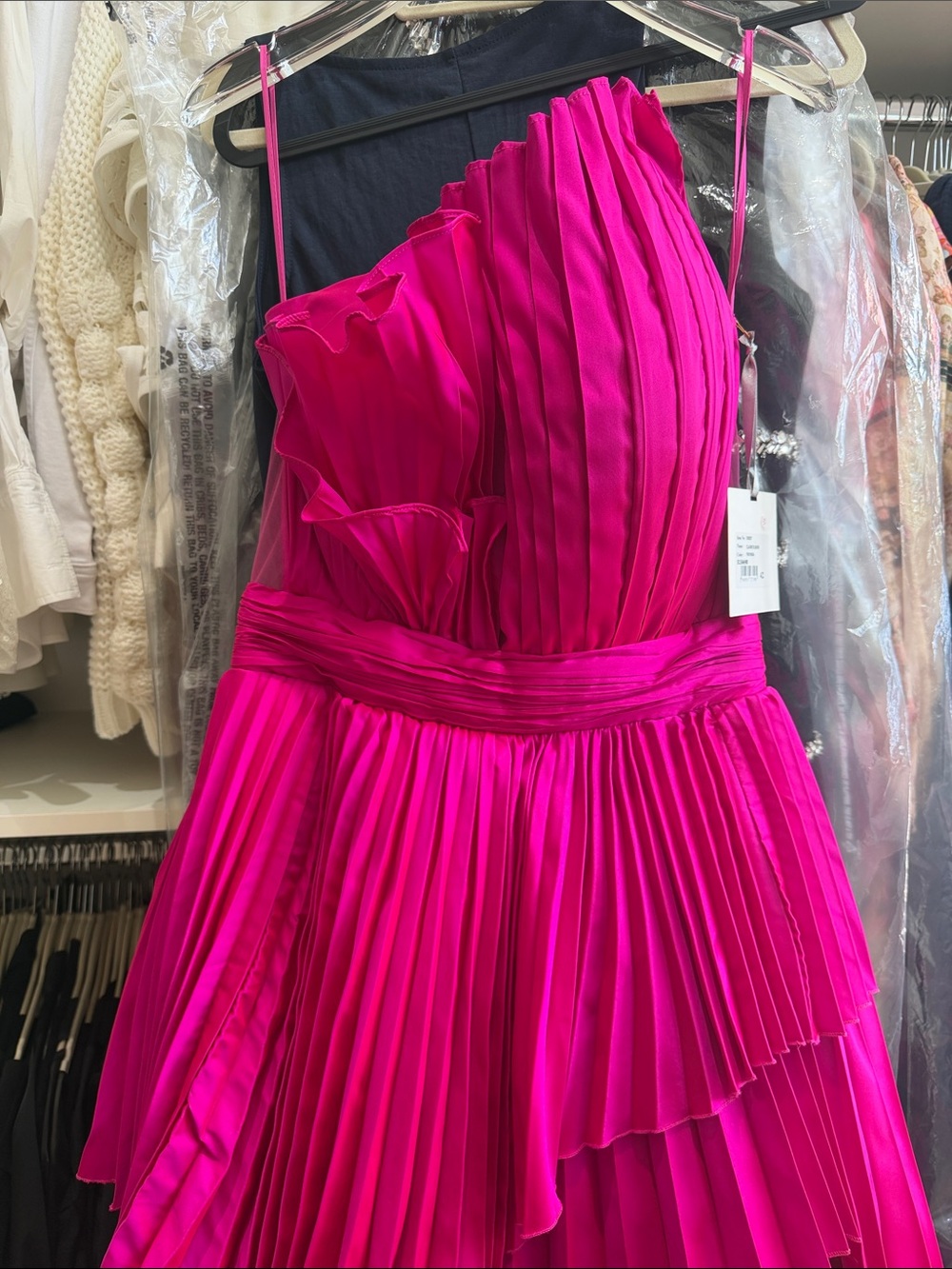 Tarik Ediz Fuchsia One-Shoulder Ruffled Evening Gown 42/US10 - Picture 8 of 8